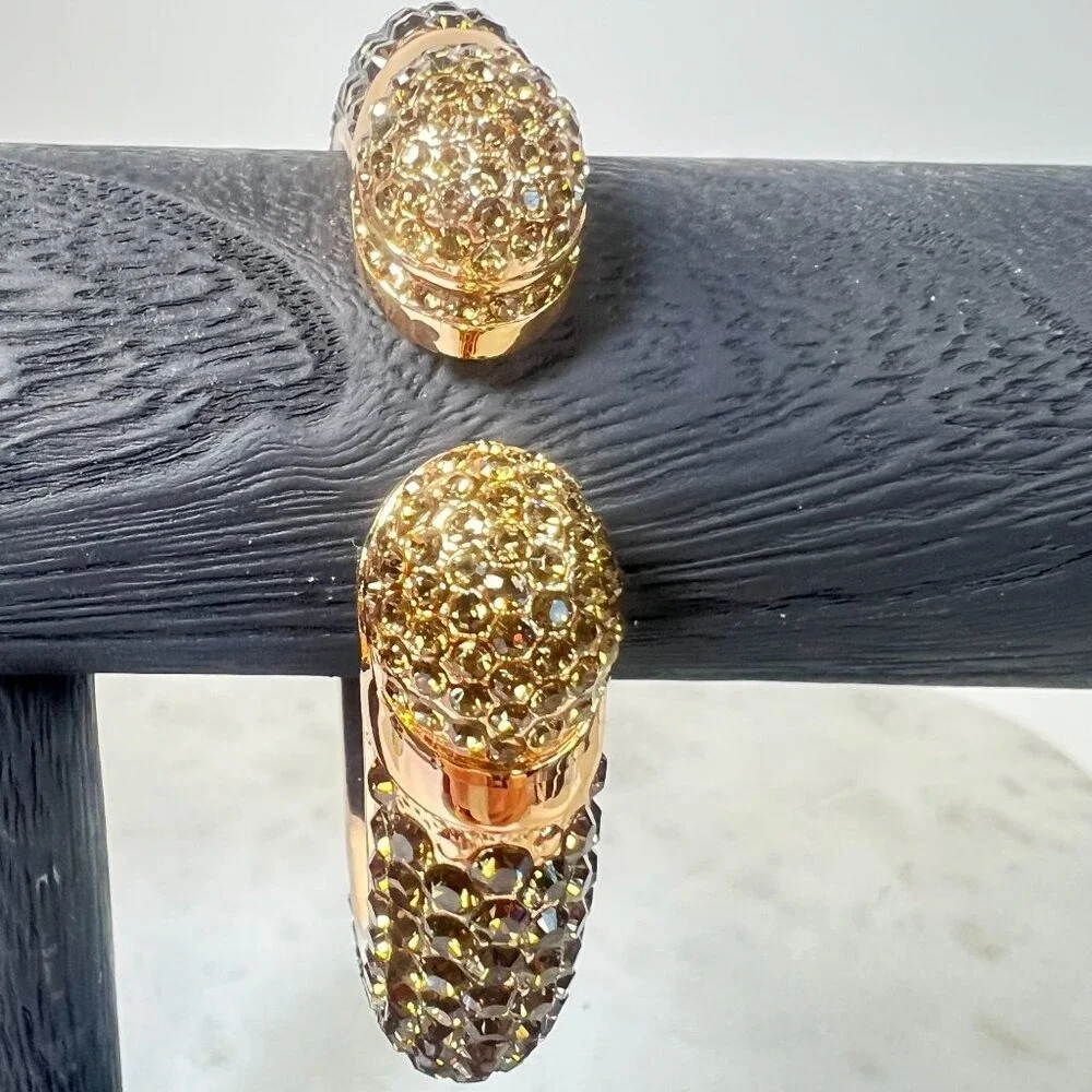 Joan Boyce‎ Hinged Bangle Bracelet Rose Gold Tone Purple Pave Rhinestones READ